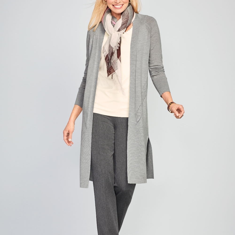 Talbots duster long sweater 100% merino wool gray
